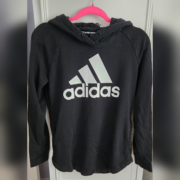 Adidas Black and White Logo Hoodie with Curve Hem Size S - Picture 1 of 4